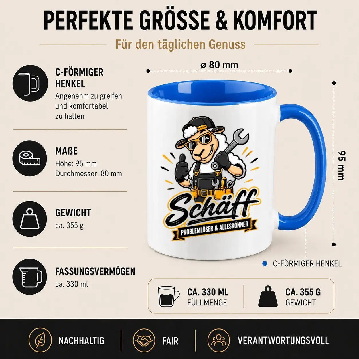 Tasse - Schaf Handwerker Mechaniker Motiv