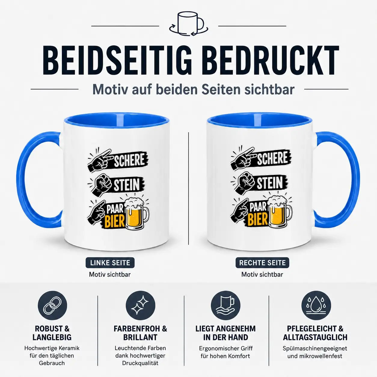 LIEBTASTISCH® Tasse mit Spruch - Schere Stein Paar Bier - lustige Kaffeetasse für Männer Biertrinker Bierliebhaber - Tassen - Bierglas - {FARBE}