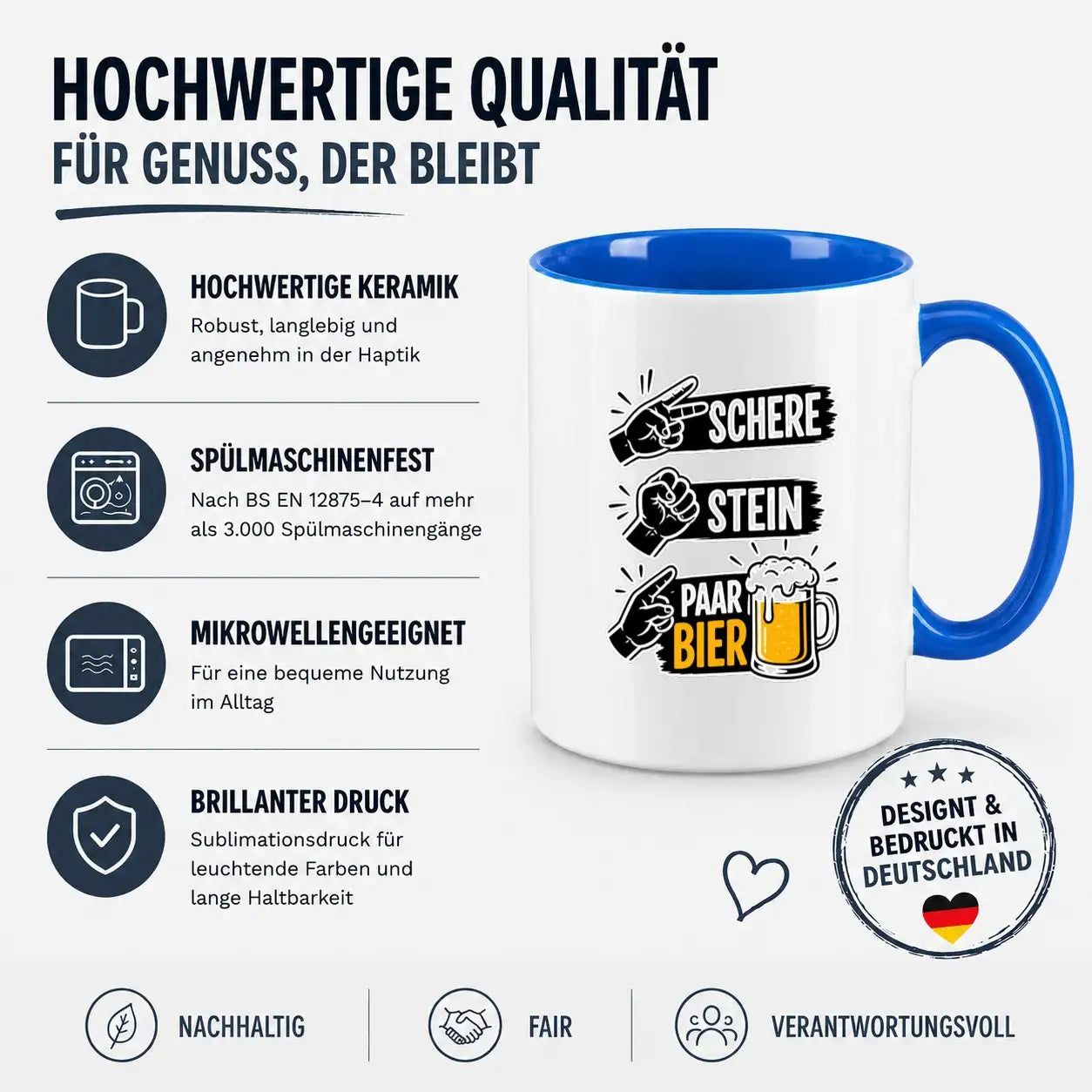 LIEBTASTISCH® Tasse mit Spruch - Schere Stein Paar Bier - lustige Kaffeetasse für Männer Biertrinker Bierliebhaber - Tassen - Bierglas - {FARBE}