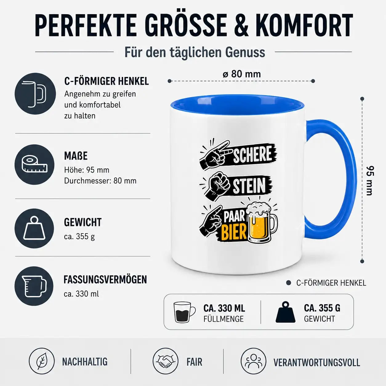 LIEBTASTISCH® Tasse mit Spruch - Schere Stein Paar Bier - lustige Kaffeetasse für Männer Biertrinker Bierliebhaber - Tassen - Bierglas - {FARBE}