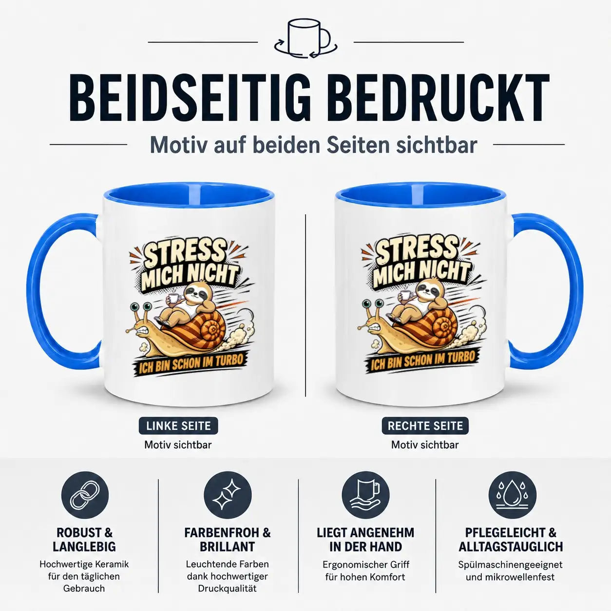 LIEBTASTISCH® Tasse mit Spruch - Stress mich nicht ich bin schon im Turbo - lustige Kaffeetasse Faultier Schnecke Relax - Tassen Mit Sprüchen - Bürotasse - {FARBE}