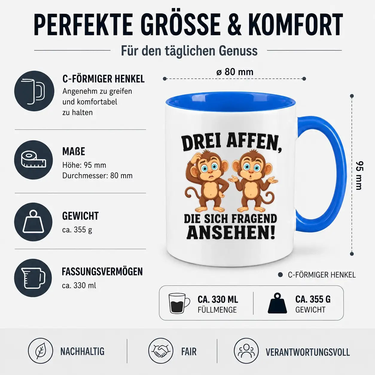 Tasse - Drei Affen, die sich fragend ansehen!