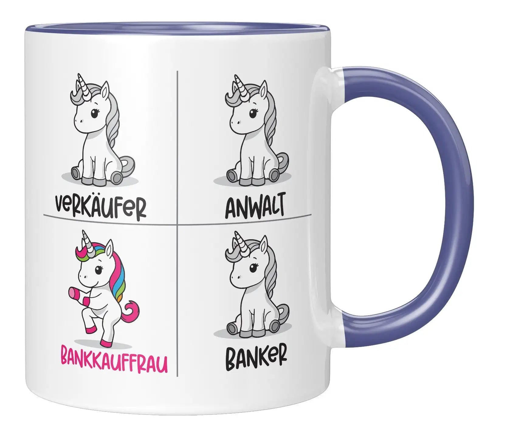 Tasse - Verkäufer Anwalt Bankkauffrau Banker Einhorn - Blau