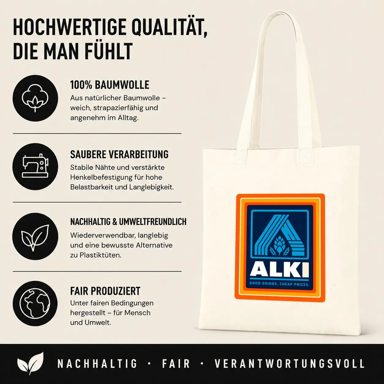 Baumwolltasche - Alki Good drinks. Cheap prices.