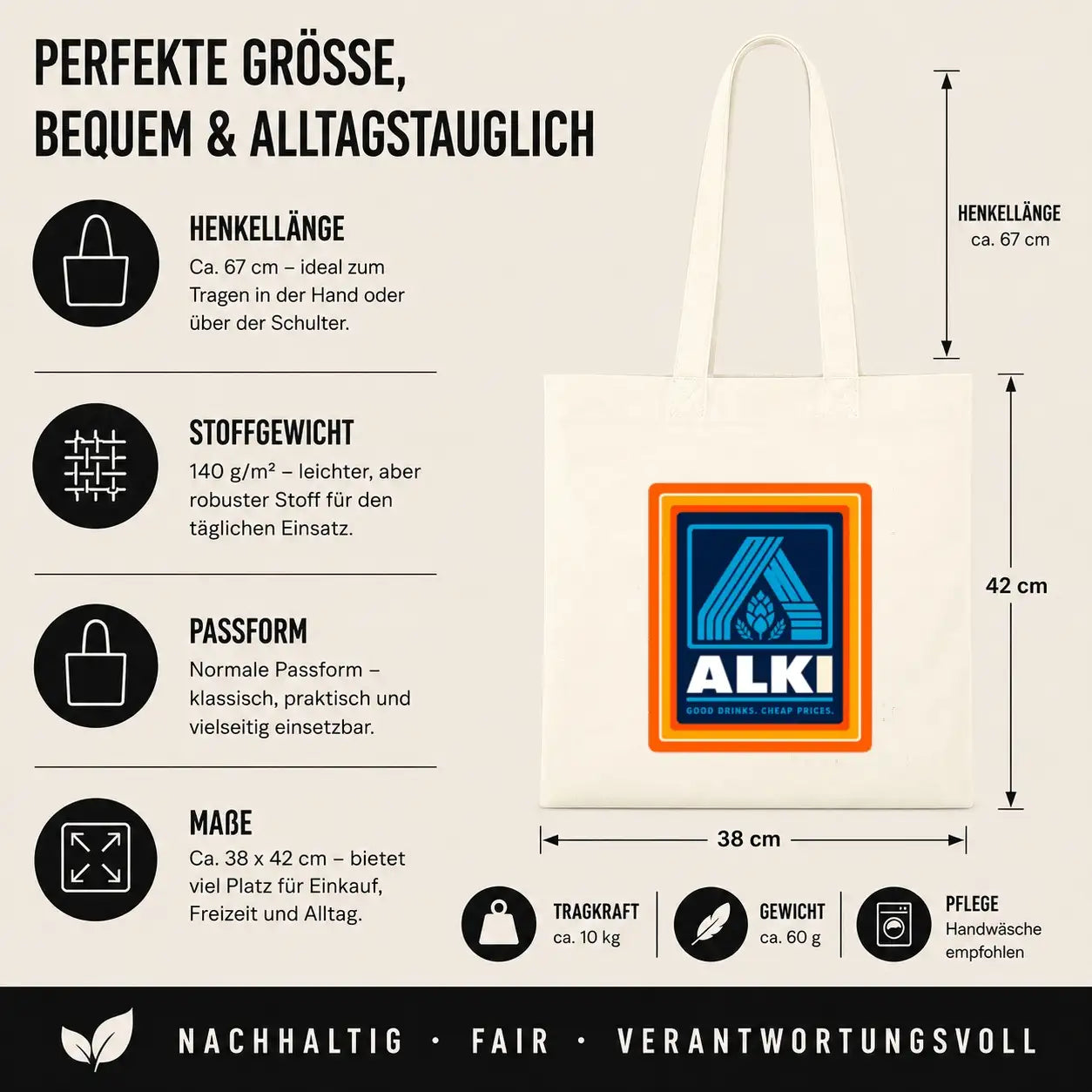 Baumwolltasche - Alki Good drinks. Cheap prices.