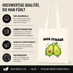 LIEBTASTISCH® Baumwolltasche Best Friends - Stofftasche Einkaufsbeutel für Damen mit Avocado Motiv - Geschenk beste Freundin Herzensmensch - Geschenke Für - {FARBE}