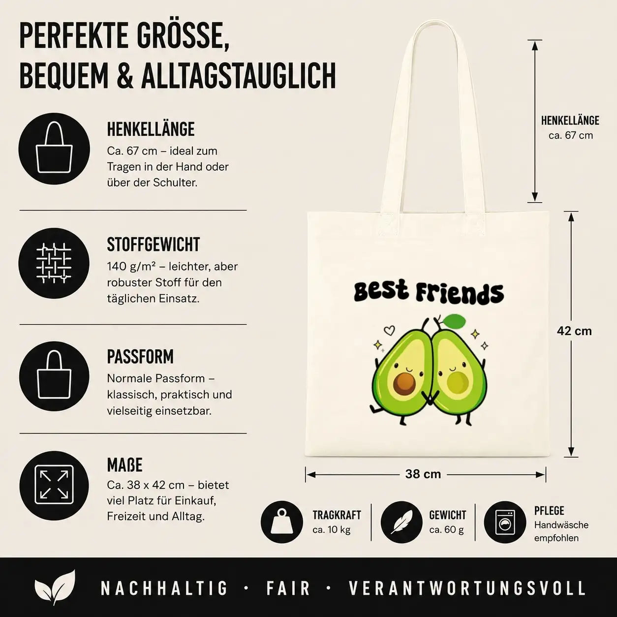LIEBTASTISCH® Baumwolltasche Best Friends - Stofftasche Einkaufsbeutel für Damen mit Avocado Motiv - Geschenk beste Freundin Herzensmensch - Geschenke Für - {FARBE}