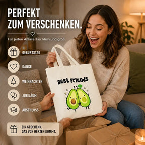 LIEBTASTISCH® Baumwolltasche Best Friends - Stofftasche Einkaufsbeutel für Damen mit Avocado Motiv - Geschenk beste Freundin Herzensmensch - Geschenke Für - {FARBE}