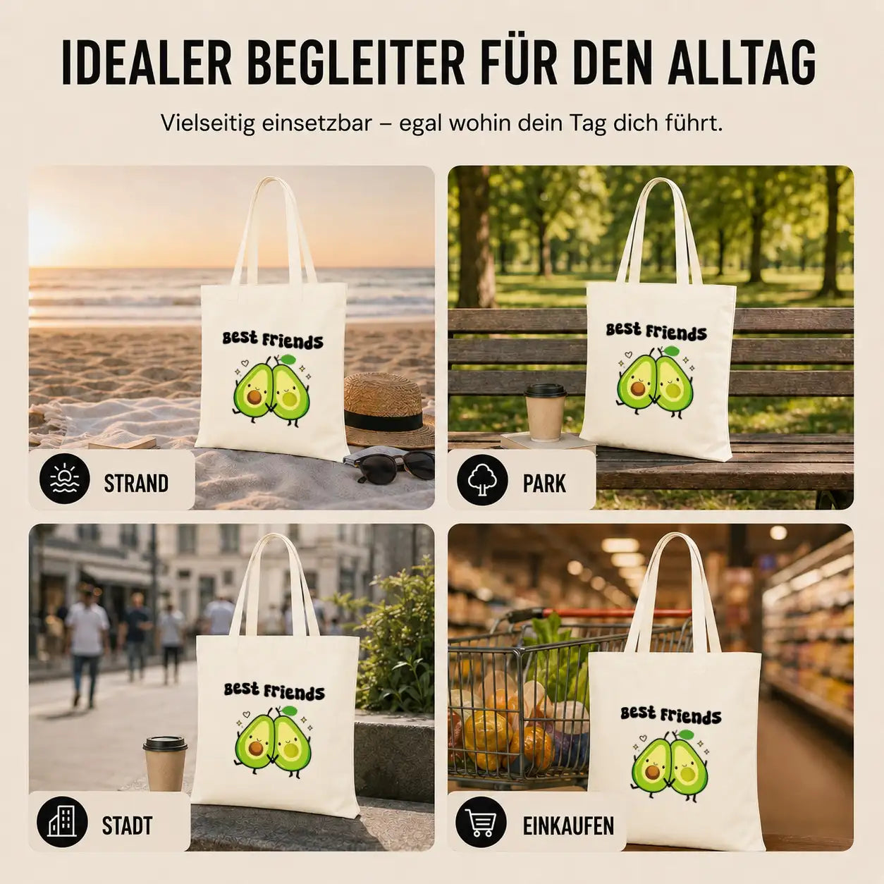LIEBTASTISCH® Baumwolltasche Best Friends - Stofftasche Einkaufsbeutel für Damen mit Avocado Motiv - Geschenk beste Freundin Herzensmensch - Geschenke Für - {FARBE}