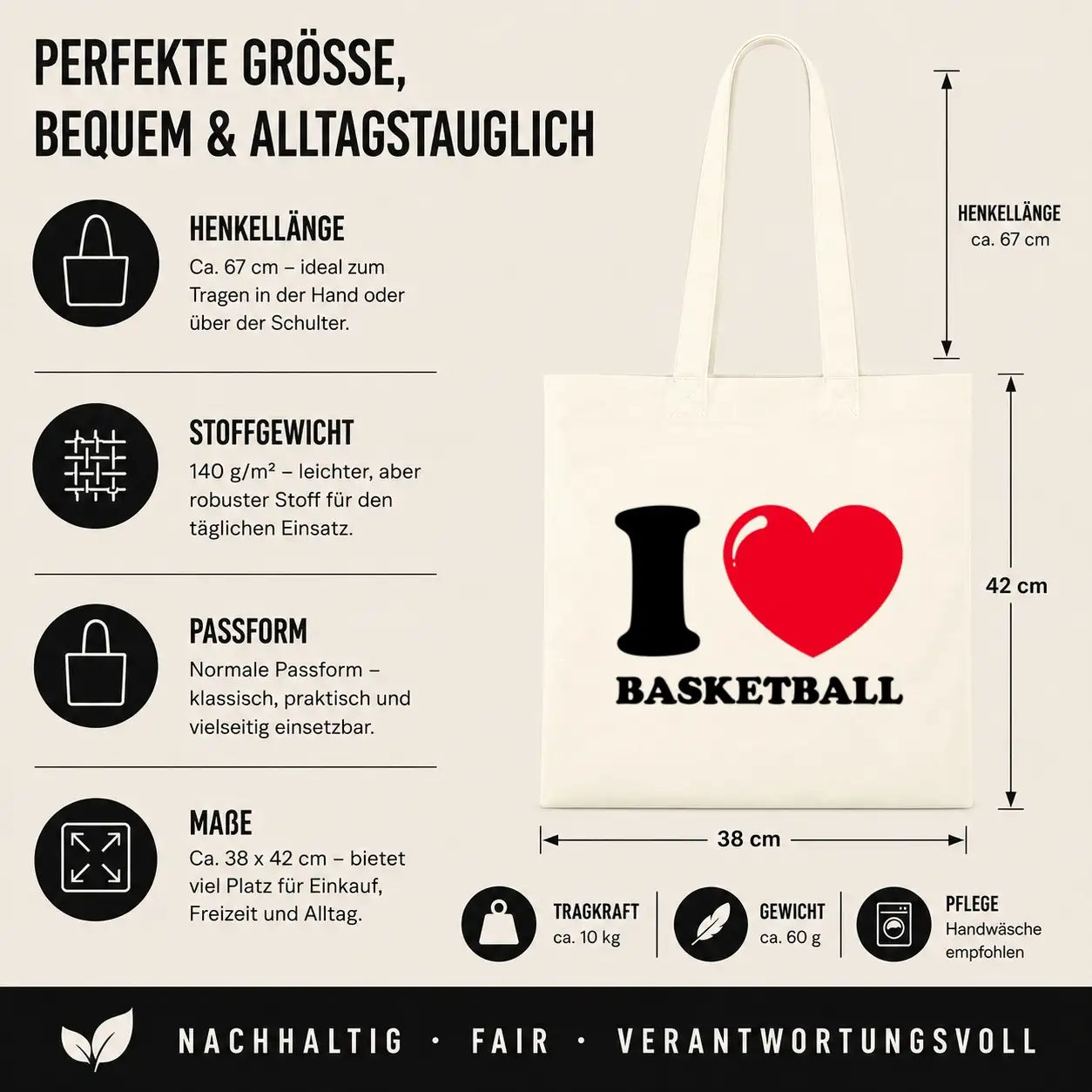 Baumwolltasche - I ❤ Basketball