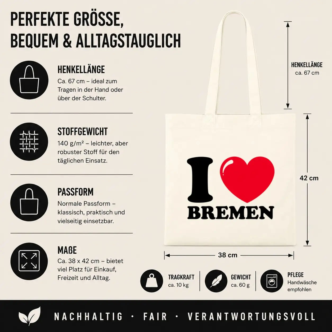 Baumwolltasche - I ❤ Bremen
