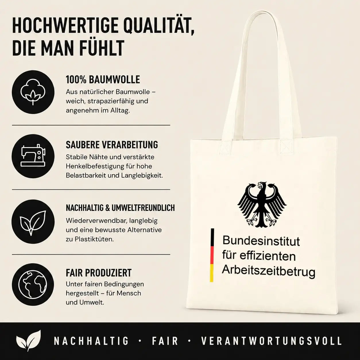 Baumwolltasche - Bundesinstitut für effizienten Arbeitszeitbetrug