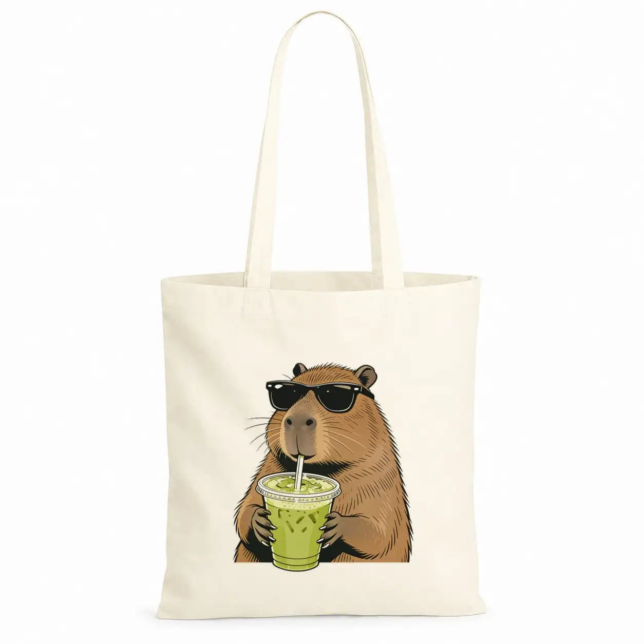 Baumwolltasche - Capybara mit Matcha-Drink und Sonnenbrille