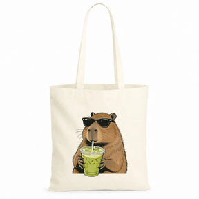 Baumwolltasche - Capybara mit Matcha-Drink und Sonnenbrille