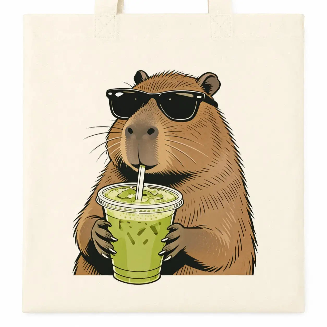 Baumwolltasche - Capybara mit Matcha-Drink und Sonnenbrille