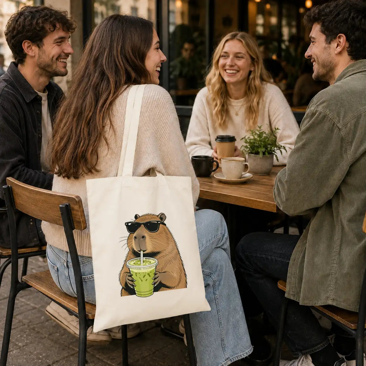 Baumwolltasche - Capybara mit Matcha-Drink und Sonnenbrille