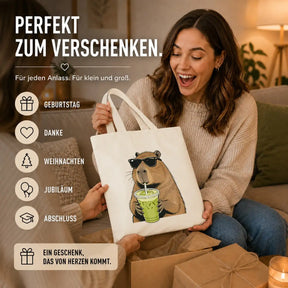 Baumwolltasche - Capybara mit Matcha-Drink und Sonnenbrille