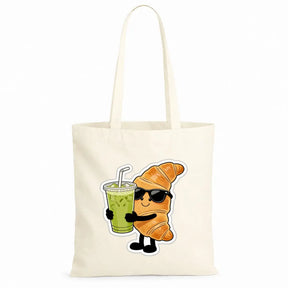 Baumwolltasche - Croissant mit Sonnenbrille Getränk