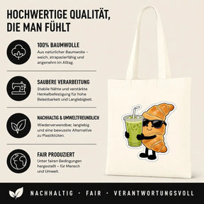 Baumwolltasche - Croissant mit Sonnenbrille Getränk
