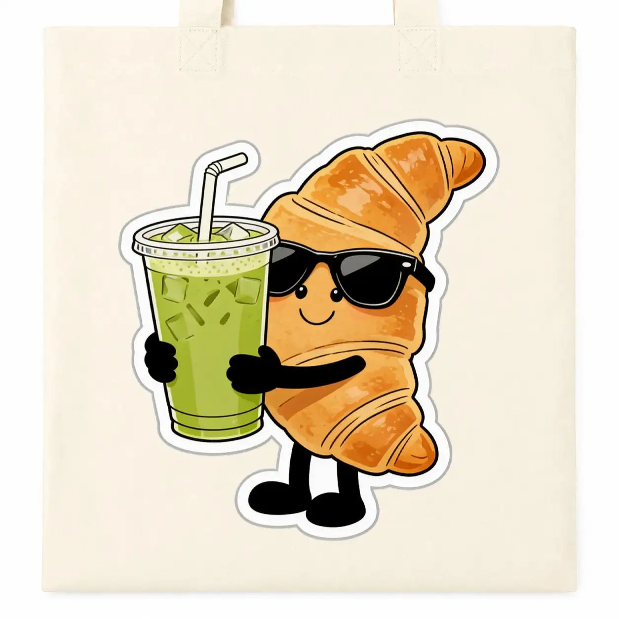 Baumwolltasche - Croissant mit Sonnenbrille Getränk