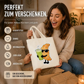 Baumwolltasche - Croissant mit Sonnenbrille Getränk