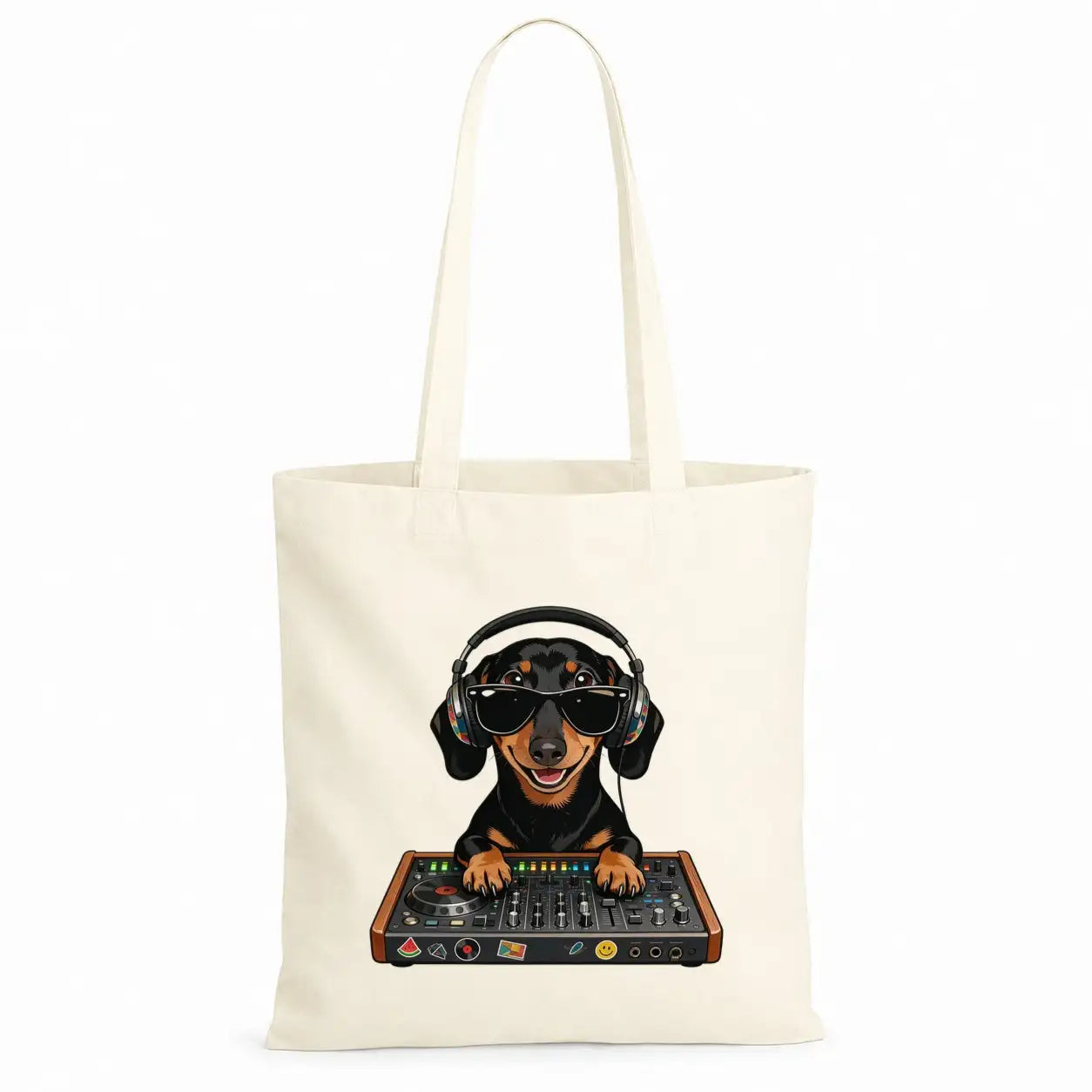 Baumwolltasche - Dackel DJ mit Sonnenbrille