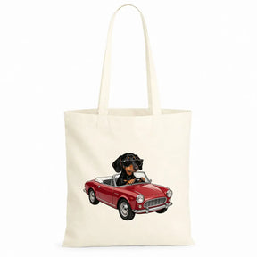 Baumwolltasche - Dackel mit Sonnenbrille im Auto