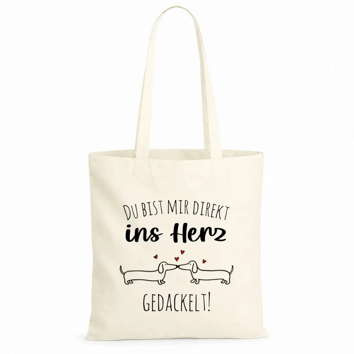 Baumwolltasche - Du bist mir direkt ins Herz gedackelt!