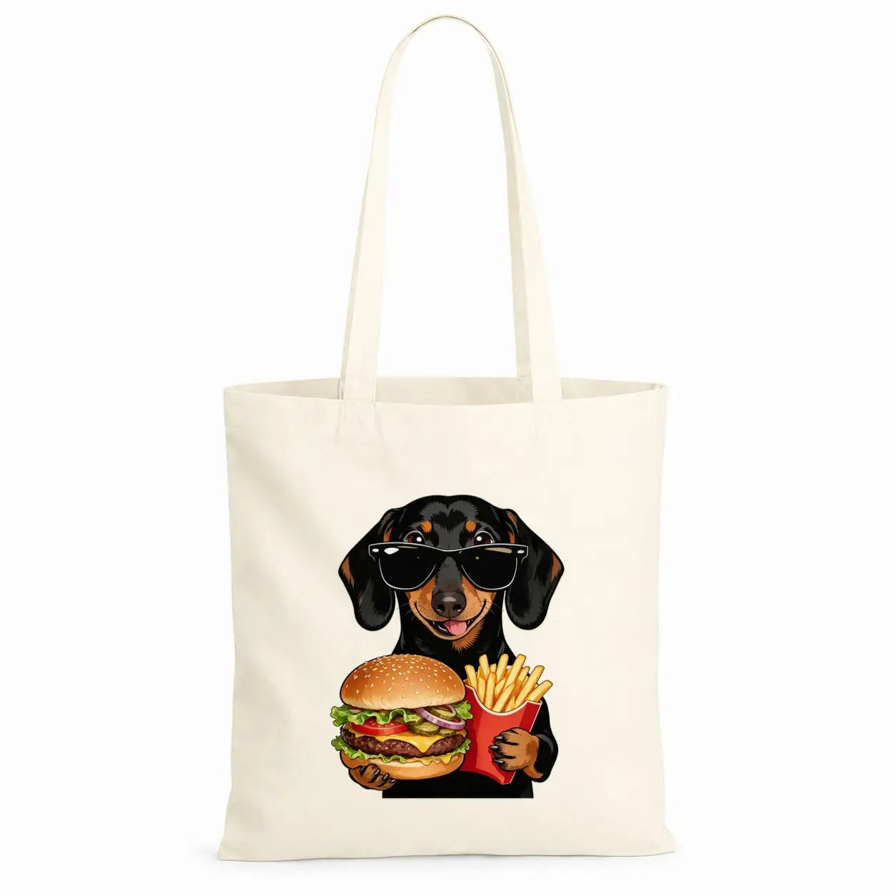Baumwolltasche - Dackel Sonnenbrille Burger Pommes