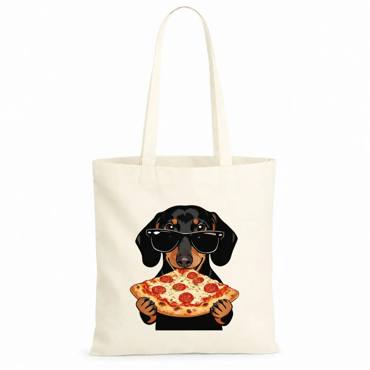 Baumwolltasche - Dackel mit Sonnenbrille Pizza