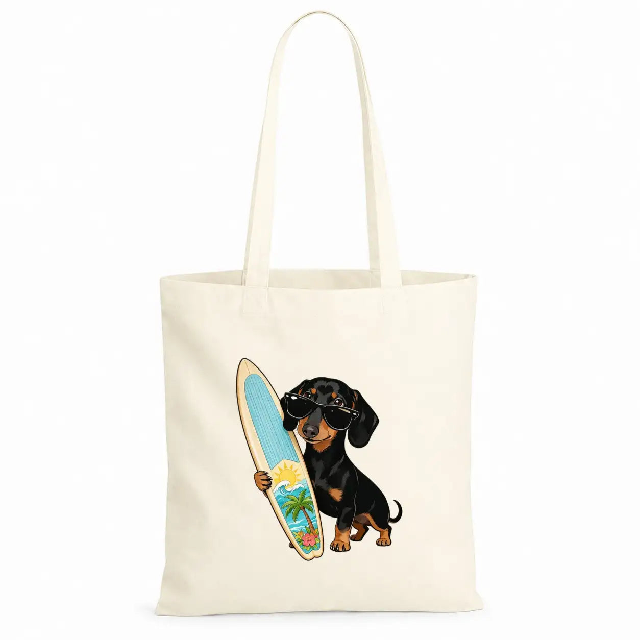 Baumwolltasche - Dackel mit Surfbrett