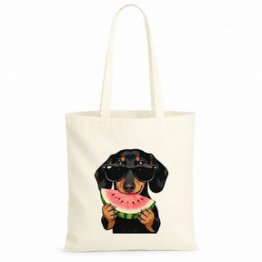 Baumwolltasche - Dackel mit Sonnenbrille Wassermelone