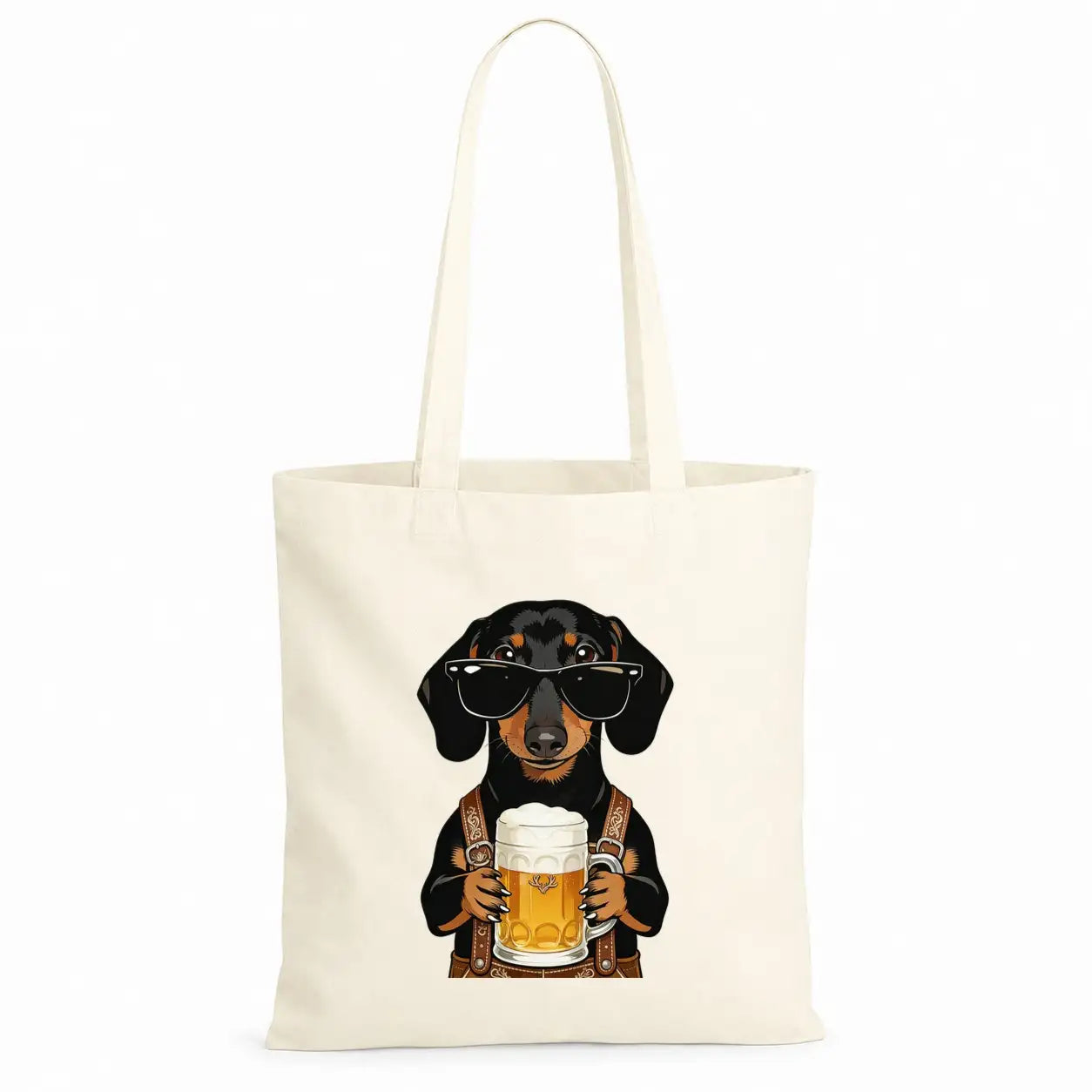 Baumwolltasche - Dackel mit Sonnenbrille Bier