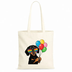 Baumwolltasche - Dackel Sonnenbrille Luftballons