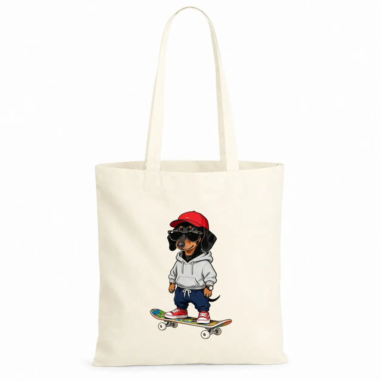 Baumwolltasche - Dackel auf Skateboard
