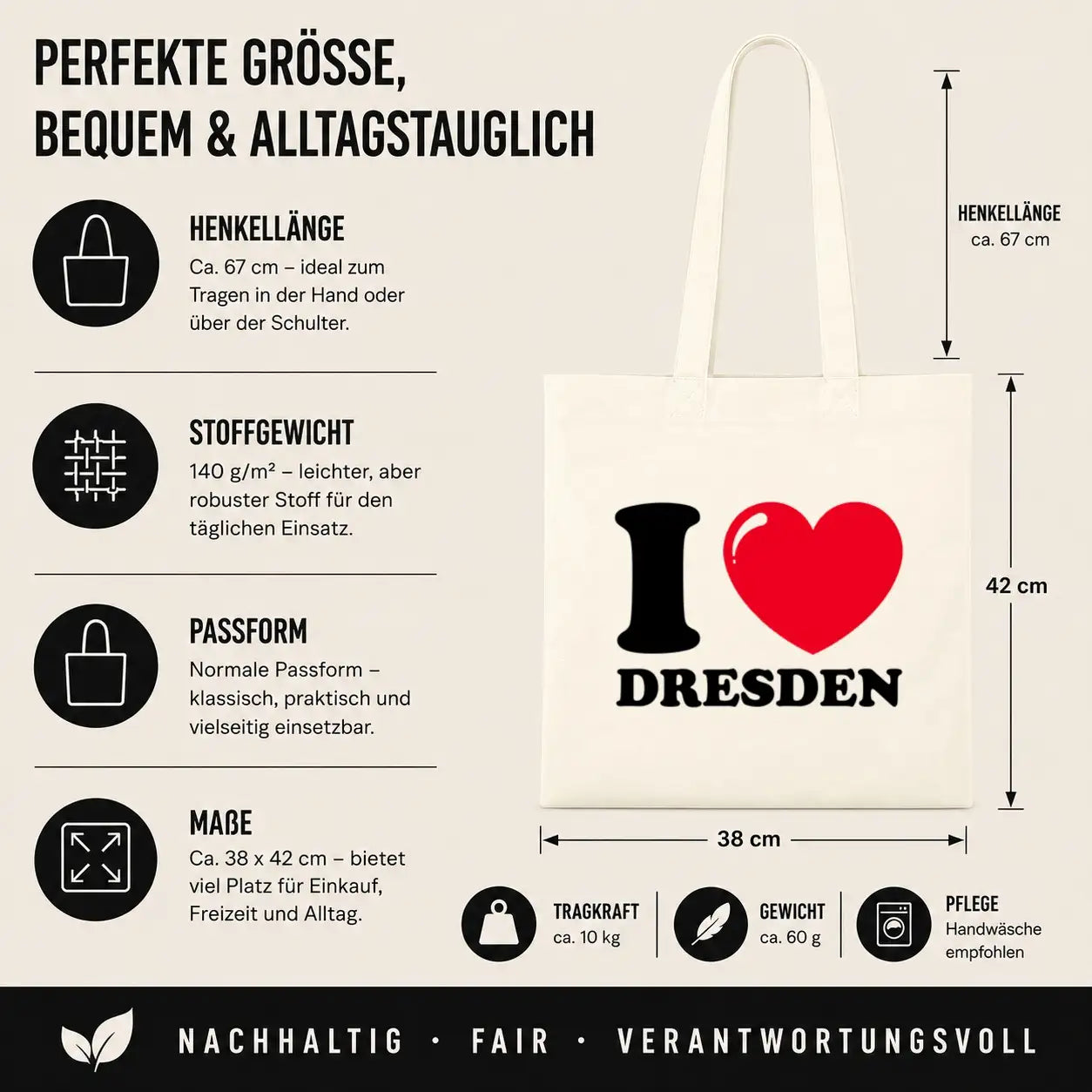 Baumwolltasche - I ❤ Dresden