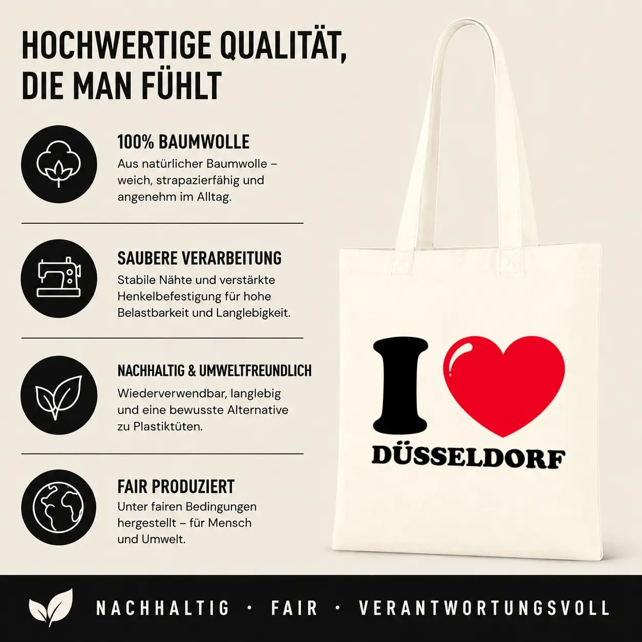 Baumwolltasche - I ❤ Düsseldorf