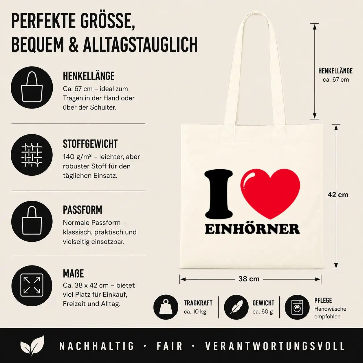 Baumwolltasche - I ❤ Einhörner