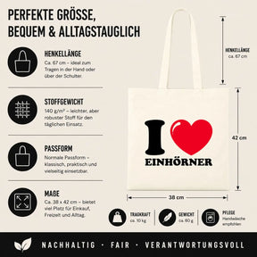 Baumwolltasche - I ❤ Einhörner