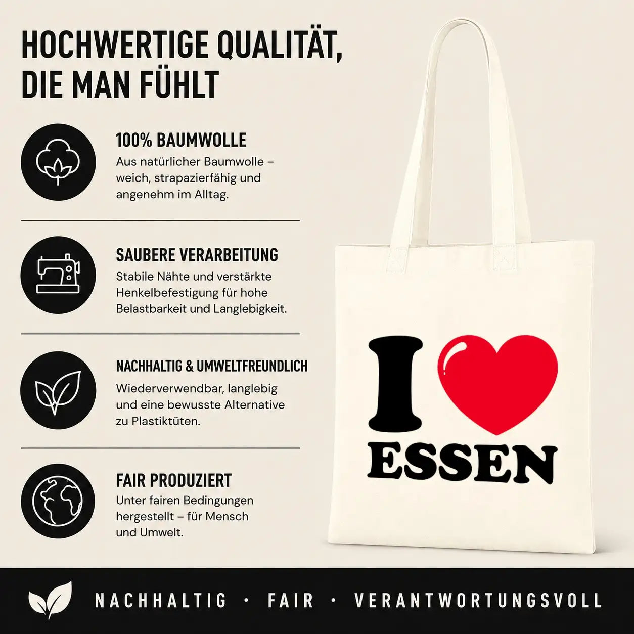 Baumwolltasche - I ❤ Essen