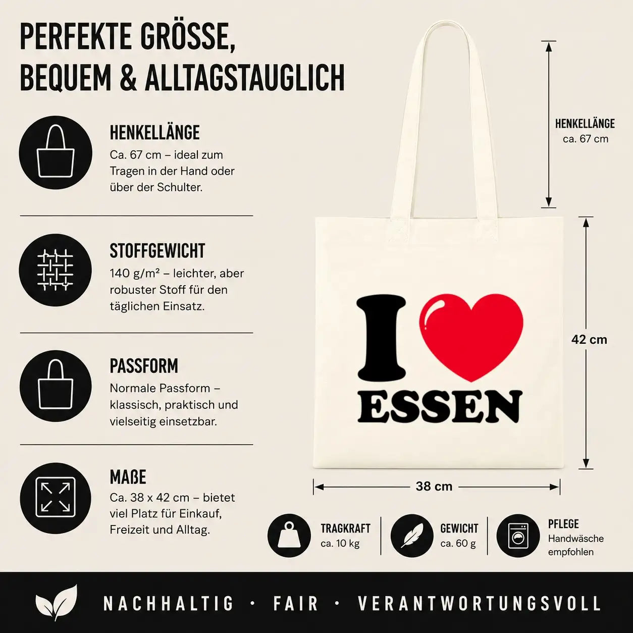 Baumwolltasche - I ❤ Essen
