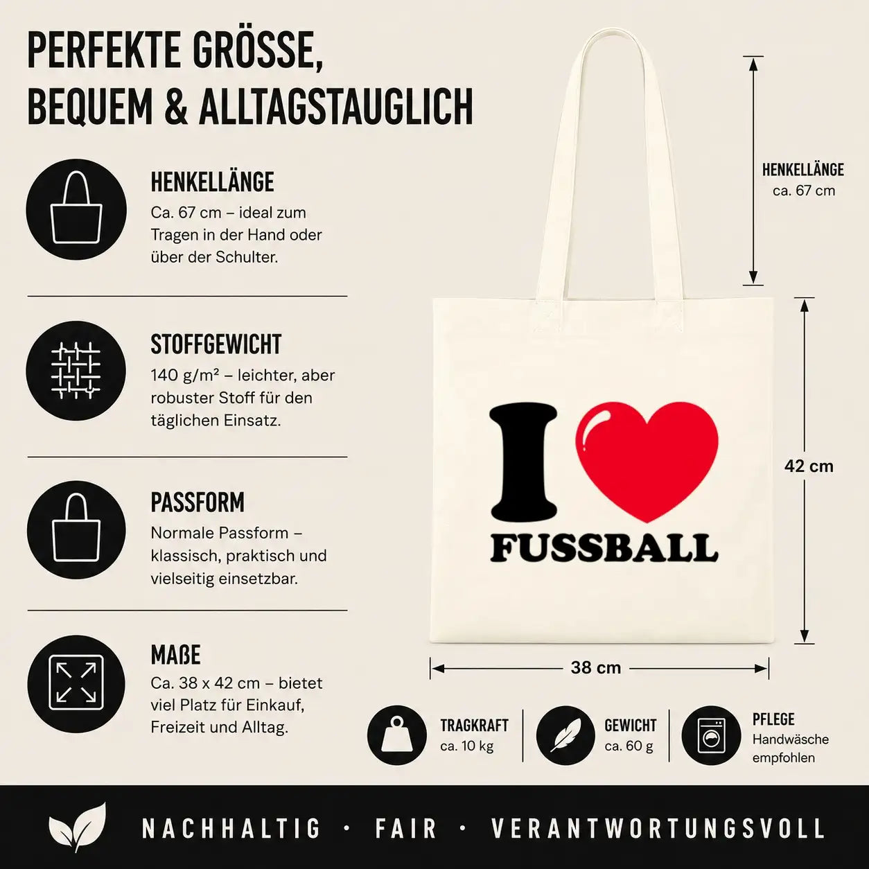 Baumwolltasche - I ❤ Fussball