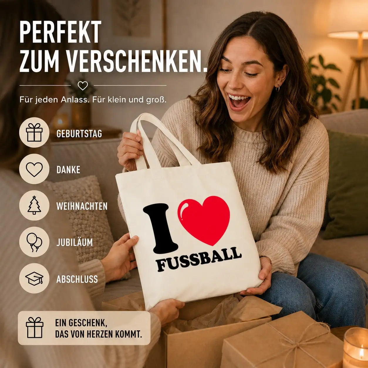 Baumwolltasche - I ❤ Fussball
