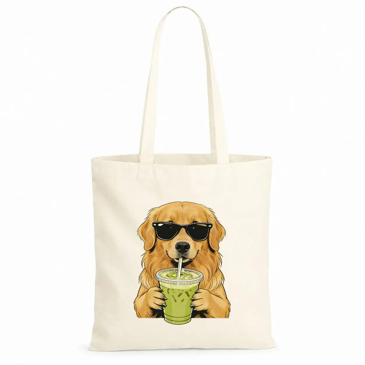 Baumwolltasche - Hund Sonnenbrille Matcha-Getränk