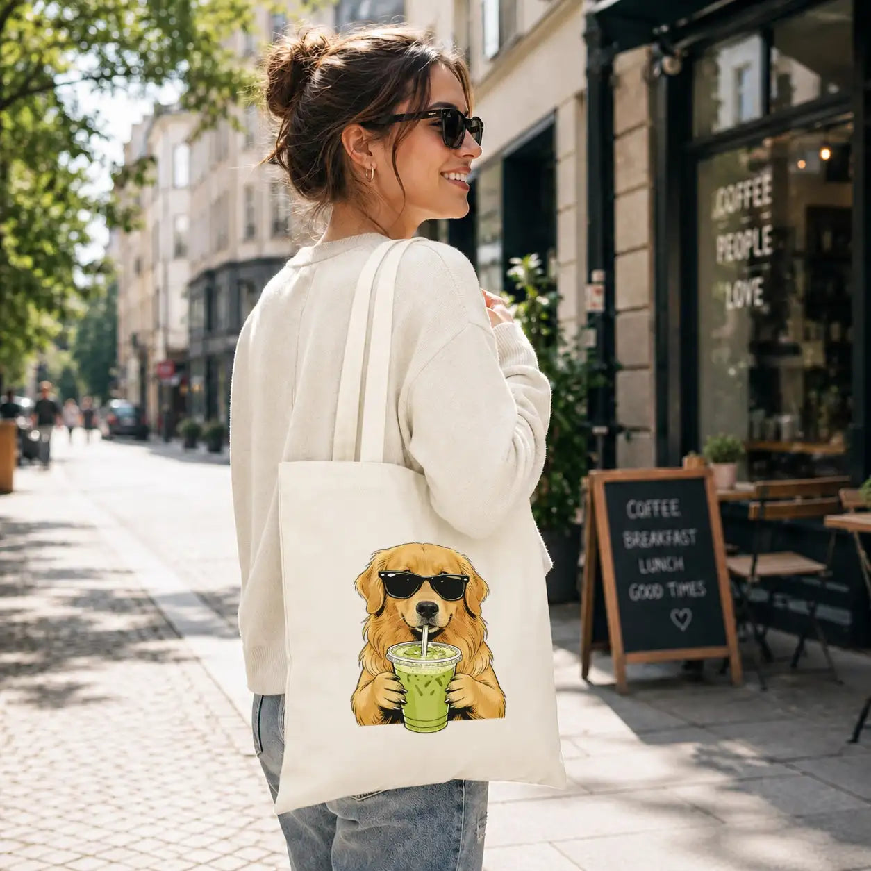Baumwolltasche - Golden Retriever mit Sonnenbrille