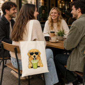 Baumwolltasche - Hund Sonnenbrille Matcha-Getränk
