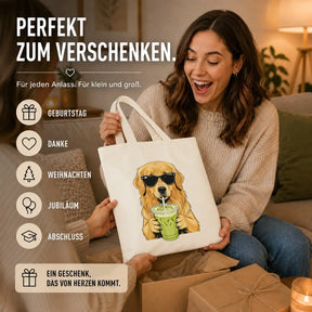 Baumwolltasche - Golden Retriever mit Sonnenbrille