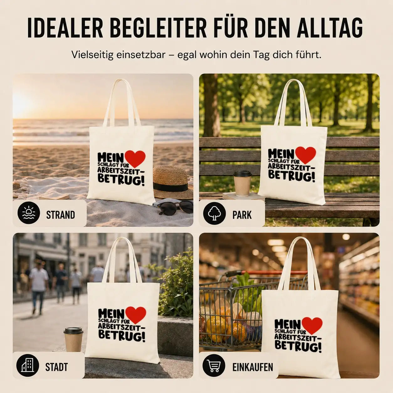 Baumwolltasche - Mein ❤ schlägt für Arbeitszeitbetrug!