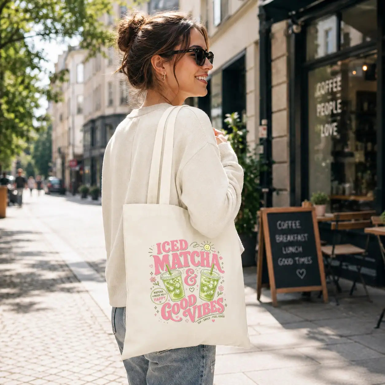 Baumwolltasche - Iced Matcha & Good Vibes Matcha made me happy Sip · Smile · Feel good