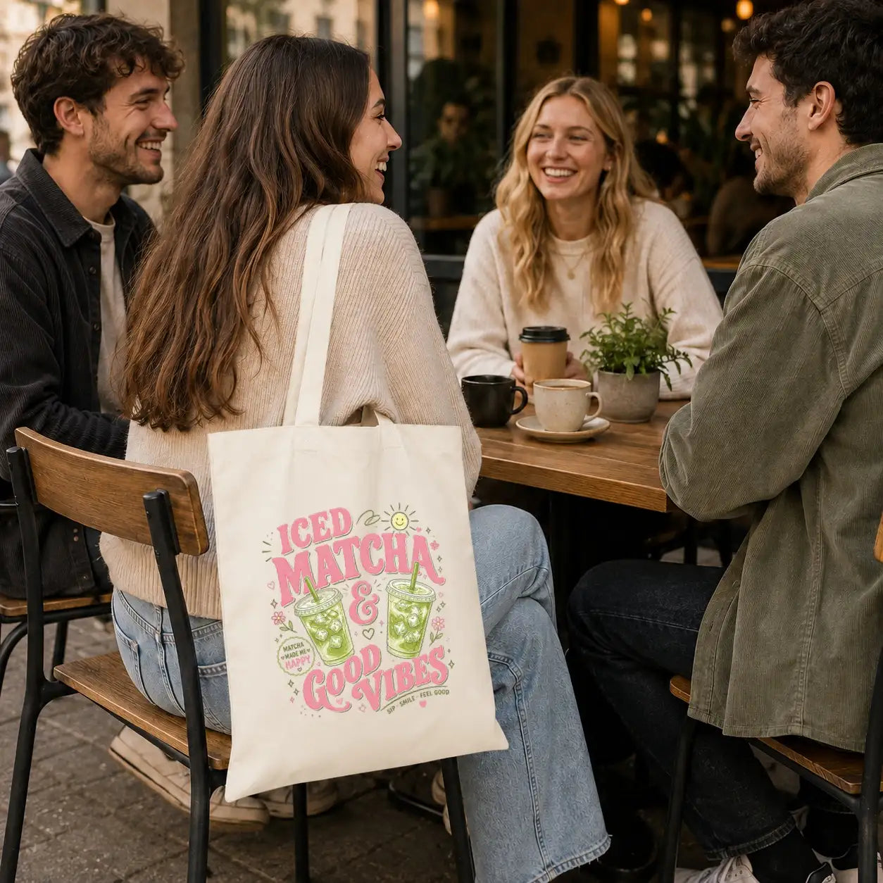 Baumwolltasche - Iced Matcha & Good Vibes Matcha made me happy Sip · Smile · Feel Good